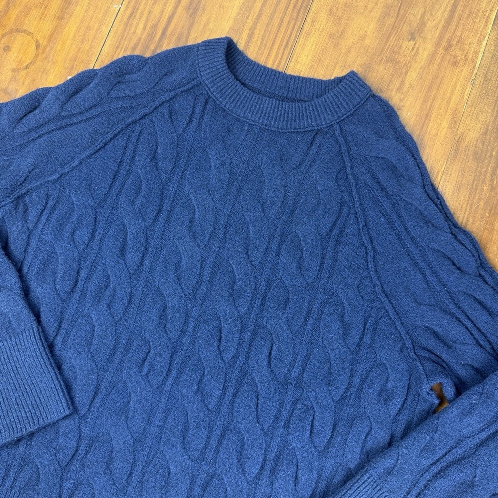 Aerie Sweater Womens Small Blue Cable Knit Crewneck Raglan Pullover Oversized